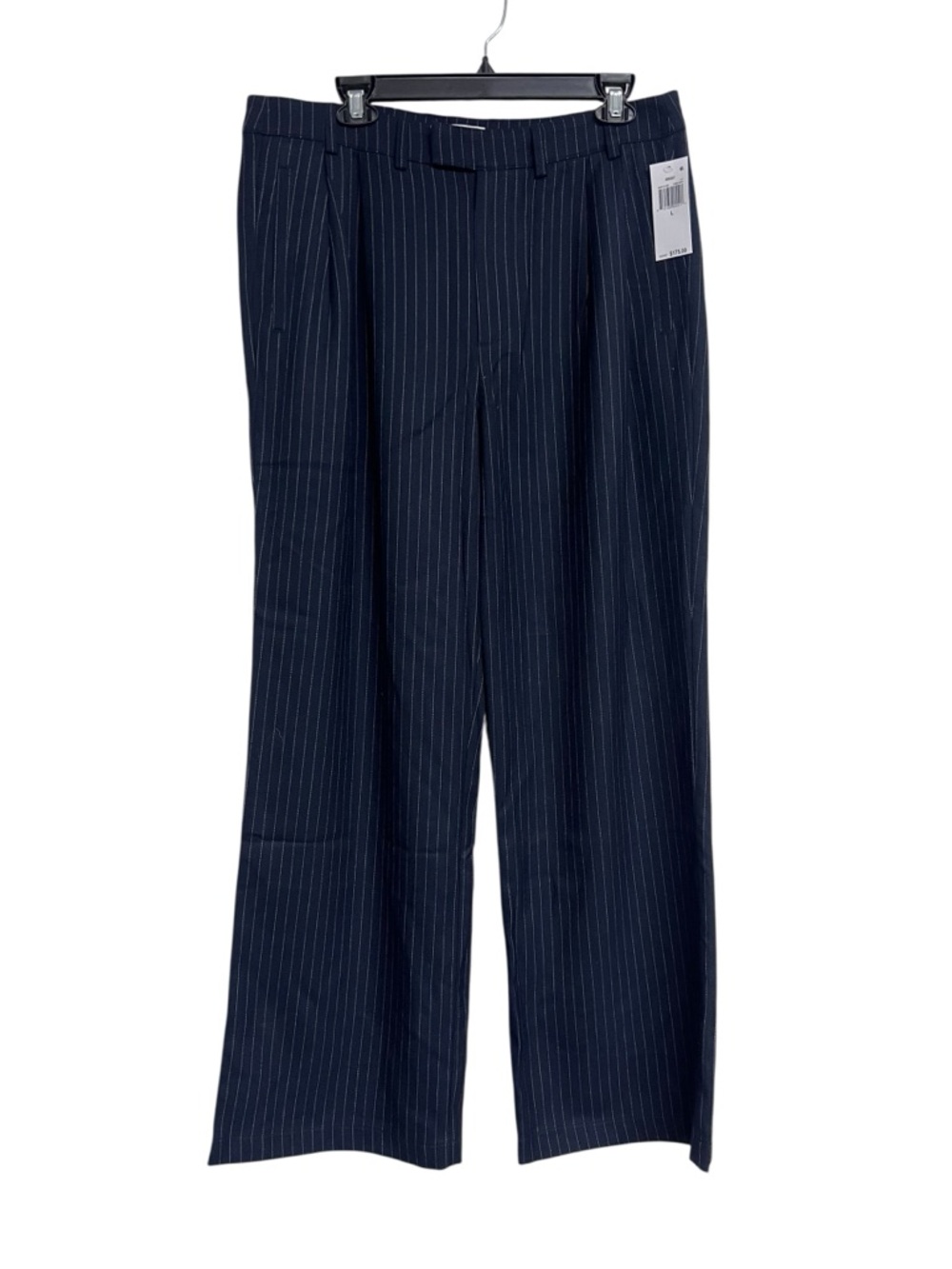 NWT Krost Dark Navy Wool Pinstripe Pleated Trouser Pants Large